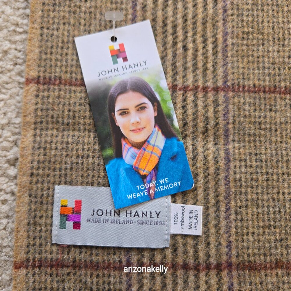 NWT John Hanly Lambswool Tan Plaid Scarf - Picture 4 of 10